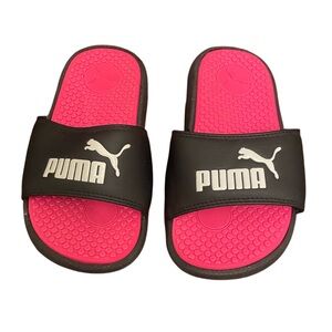 PUMA Girls Cool Cat Black/White/Knockout Pink Slides 4 Kids
